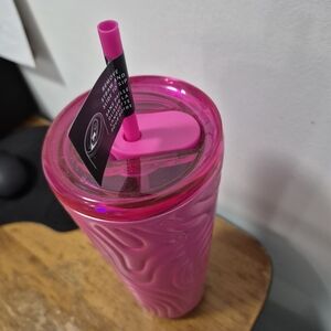 Starbucks Hot Pink Swirl Travel Tumbler with Straw